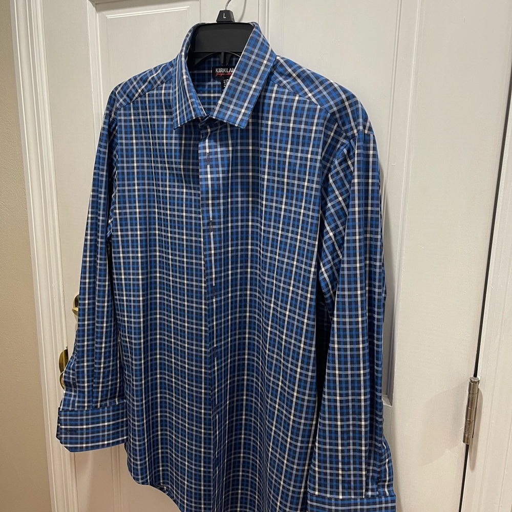 Kirkland Signature Blue and White Plaid Shirt